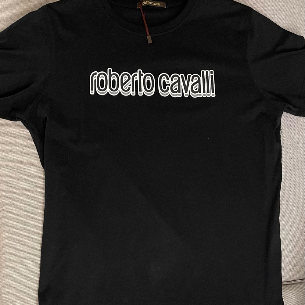 ROBERTO CAVALLI logo black T-shirt, Use no tags, 
AUTHENTIC, Black.